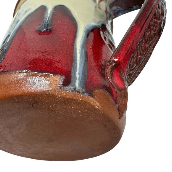 Handcrafted Ceramic Coffee Mug Redware Drip Glaze Rustic Cross Floral Handle - Picture 4 of 16